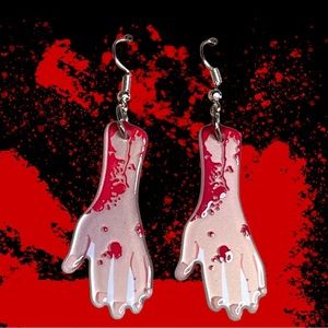 New horror severed hand Halloween earrings